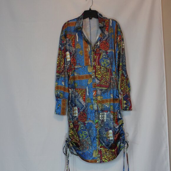 Akira  Button Up Mini Dress Satin with a  print pattern long sleeve size Medium - Picture 4 of 8